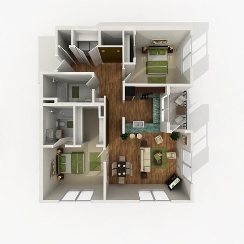 Floor plan for 2 beds, 2 baths, 1081 sqft